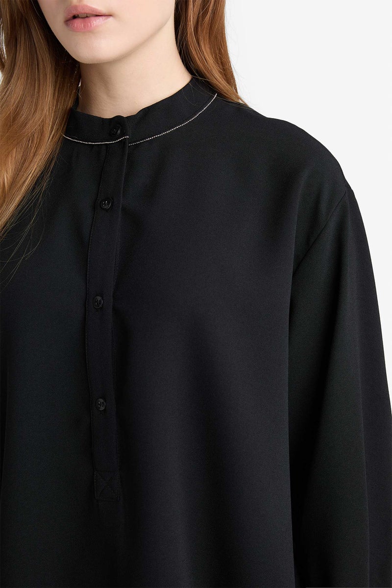 DeFacto Black Woman Relax Fit Crepe Long Sleeve Tunic Casual - Image 5